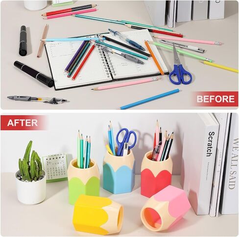 uxcell Pencil Shaped Pen Holders, Crayon Storage Organizer for Desk Cute Cup Makeup Brush Container Pencil Pot for Home Office Decoration(Nordic Yellow) in Saudi Arabia