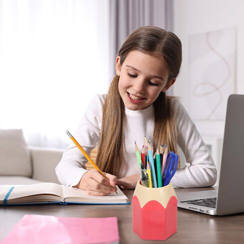 uxcell Pencil Shaped Pen Holders, Crayon Storage Organizer for Desk Cute Cup Makeup Brush Container Pencil Pot for Home Office Decoration(Nordic Yellow) in Saudi Arabia