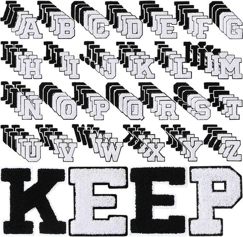 Jutom 156 Pieces Chenille Letter Patches Iron on Bulk Large 3.2 h x 2.4 w College Letters Patches Clothing Embroidered Trimmed Preppy Alphabet for Letterman Jackets Jeans (Black White Combination) in Saudi Arabia