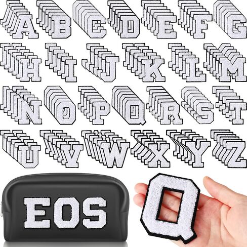 Jutom 156 Pieces Chenille Letter Patches Iron on Bulk Large 3.2 h x 2.4 w College Letters Patches Clothing Embroidered Trimmed Preppy Alphabet for Letterman Jackets Jeans (Black White Combination) in Saudi Arabia