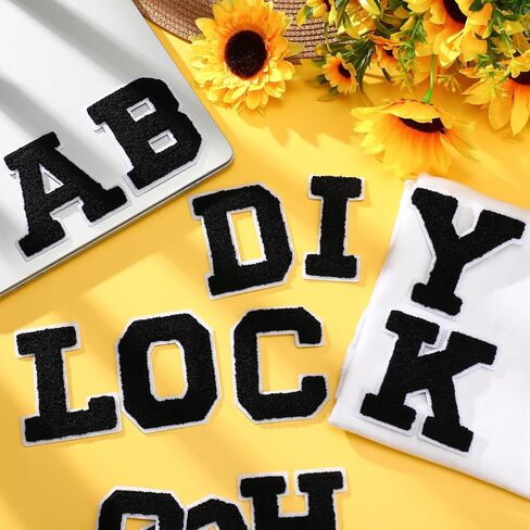Jutom 156 Pieces Chenille Letter Patches Iron on Bulk Large 3.2 h x 2.4 w College Letters Patches Clothing Embroidered Trimmed Preppy Alphabet for Letterman Jackets Jeans (Black White Combination) in Saudi Arabia