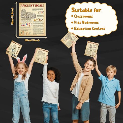 WATINC Ancient History Civilizations Poster - 7PCS World History Timeline Poster Social Studies Classroom Decoration, Egypt Mesopotamia Rome Greece China India Mesopotamia Learning Supplies for School in Saudi Arabia