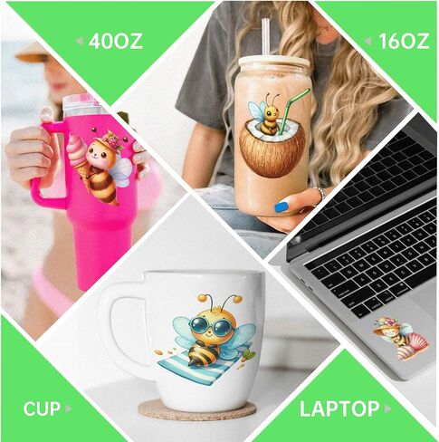 24PCS UV DTF Cup Wraps for 16 oz,Cute Bee UV DTF Cup Wrap Stickers Smooth and Durable, Vivid Colors,Suitable for Mugs, Cell Phone Cases, Office Decoration in Kuwait