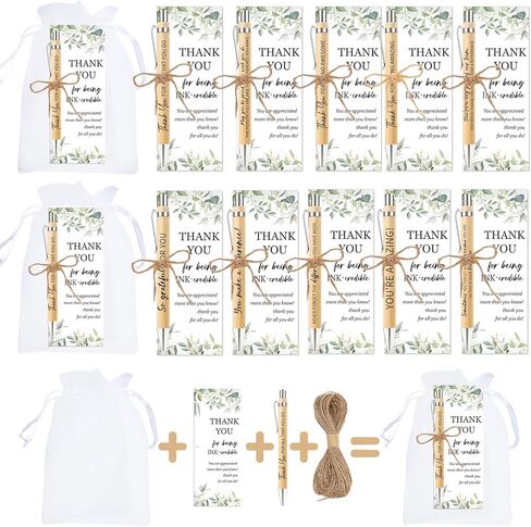 Employee Appreciation Gifts Pens - 20 Sets Thank You Gifts Wood Bamboo Pen with Inspirational Bookmark Cards Organza Bag Retractable Ballpoint Pens for Coworker Team Office Teacher Staff Gift in Saudi Arabia