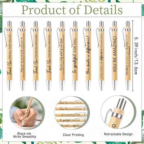 Employee Appreciation Gifts Pens - 20 Sets Thank You Gifts Wood Bamboo Pen with Inspirational Bookmark Cards Organza Bag Retractable Ballpoint Pens for Coworker Team Office Teacher Staff Gift in Saudi Arabia