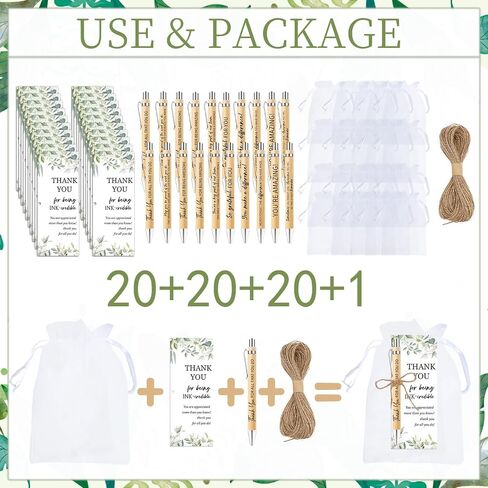 Employee Appreciation Gifts Pens - 20 Sets Thank You Gifts Wood Bamboo Pen with Inspirational Bookmark Cards Organza Bag Retractable Ballpoint Pens for Coworker Team Office Teacher Staff Gift in Saudi Arabia