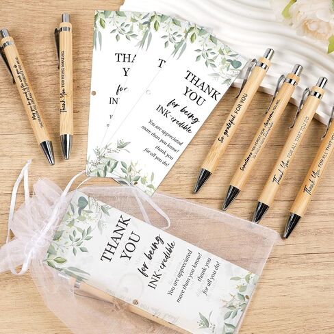 Employee Appreciation Gifts Pens - 20 Sets Thank You Gifts Wood Bamboo Pen with Inspirational Bookmark Cards Organza Bag Retractable Ballpoint Pens for Coworker Team Office Teacher Staff Gift in Saudi Arabia