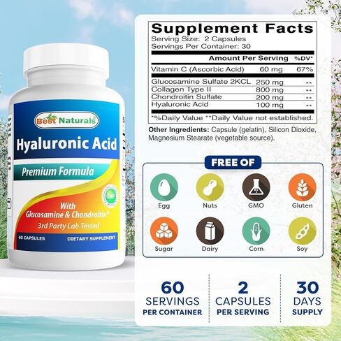 Best Naturals Hyaluronic Acid 100 mg 120 Capsules - Support Healthy Joints and Youthful Skin (859375002702) in Saudi Arabia