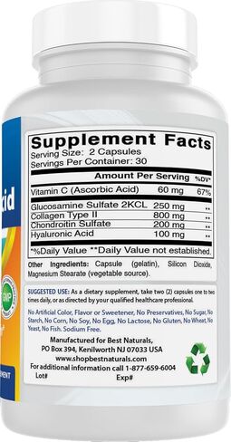 Best Naturals Hyaluronic Acid 100 mg 120 Capsules - Support Healthy Joints and Youthful Skin (859375002702) in Saudi Arabia