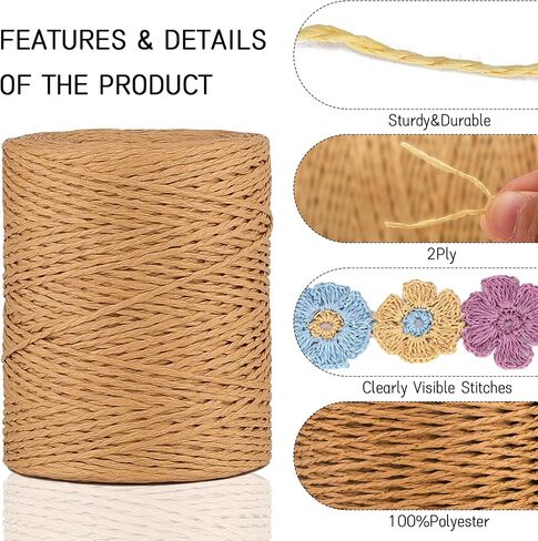 رافيا خيوط لارشيت رافيا شريط للاختراق 2 مم × 328 ياردة raffiastring شريط الشريط الغزل حبل Rafiagrass ل DIY Sun Hat Beach Bag Bag Crachet in Kuwait