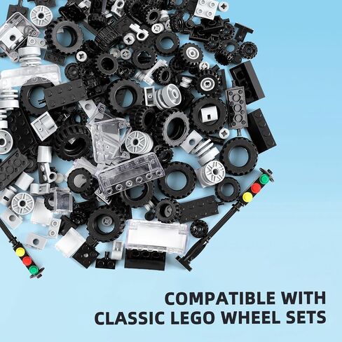 248pcs Wheels and Axles Sets, Classic Car Parts and Pieces, Tires Accessories Building Bulks - Compatible with Lego and All Major Brands in Saudi Arabia