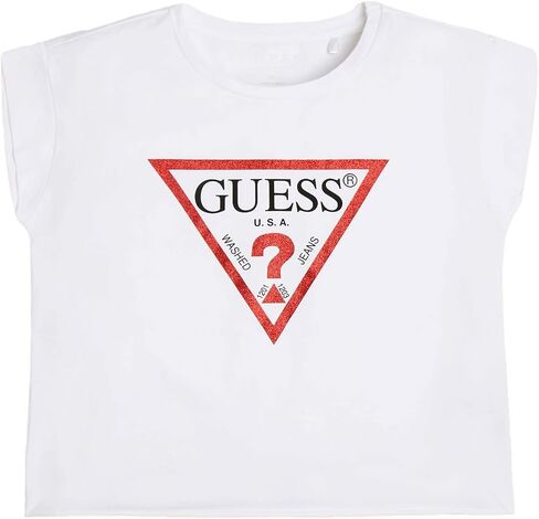 تي شيرت GUESS للفتيات ذو أكمام قصيرة مطبوع عليه شعار عضوي قابل للتمدد بأكمام قصيرة in Saudi Arabia