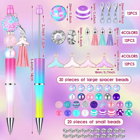 Jutom 12 Pcs Mermaid Beadable Pens DIY Pens Making Kit with Assorted Focal Beads Tassels Pendants DIY Making Kit for Back to School Crafts Summer Holiday Gift Supplies in Saudi Arabia