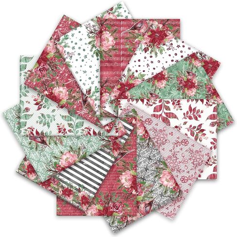 12 Pcs Poinsettia Flower Cotton Fabric Bundles 18 x 22 Inch Floral Pine Branches Christmas Fat Quarters Watercolor Sewing Fabrics for Spring Summer Xmas Winter DIY Craft Party Decor in Saudi Arabia