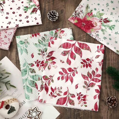 12 Pcs Poinsettia Flower Cotton Fabric Bundles 18 x 22 Inch Floral Pine Branches Christmas Fat Quarters Watercolor Sewing Fabrics for Spring Summer Xmas Winter DIY Craft Party Decor in Saudi Arabia