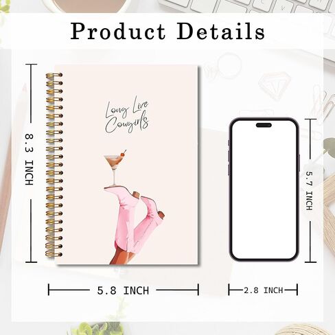 Mkijuhb Long Live Cowgirls Western Spiral Notebook 5.5x8.3 ، Martini Lovers Gifts Journal ، Southwestern Cowgirl Noteboor for Note Taking ، Western Comple Supplies in Kuwait