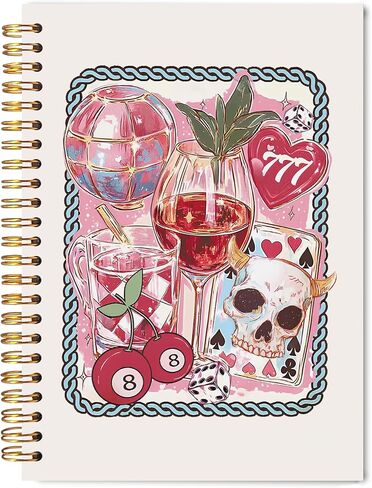 Welshower Coquette Funky Y2K Gothic Skull Spiral Notebook Journal, Gifts for Casino Lovers, Pink Preppy Journal for Women, Lucky 8 Ball Cherry Notebook, 5.5x8.3 Inch in Saudi Arabia