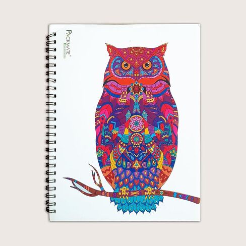Packmate Zentangle Art, Owl Design, Spiral Notebook, (Pack of 3), Unbleached Chemical free Recycled Paper, Sustainable Product in Saudi Arabia