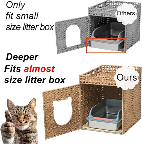 LUCKITTY Handwoven Rattan Cat Litter Box Enclosure for Large Litter Boxes, Includes 1 Litter Mat & 2 S-Hook Attachments, Furniture-Grade Hidden House for Living Room, Bedroom, 24.6"x24"x19.88" (Brown) in Saudi Arabia