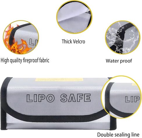 كيس مقاوم للحريق ، يمكن لتخزين بطارية Lipo حجم كيس واقية الحجم: 180 × 105 × 80 مم يمكن أن يحمل أربع بطاريات شحن ونقل آمن ، متوافق مع Lipo Battery Charger RC Drone Accessories in Kuwait