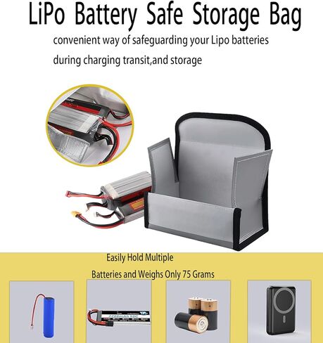 كيس مقاوم للحريق ، يمكن لتخزين بطارية Lipo حجم كيس واقية الحجم: 180 × 105 × 80 مم يمكن أن يحمل أربع بطاريات شحن ونقل آمن ، متوافق مع Lipo Battery Charger RC Drone Accessories in Kuwait