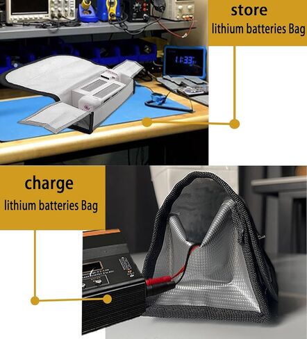 كيس مقاوم للحريق ، يمكن لتخزين بطارية Lipo حجم كيس واقية الحجم: 180 × 105 × 80 مم يمكن أن يحمل أربع بطاريات شحن ونقل آمن ، متوافق مع Lipo Battery Charger RC Drone Accessories in Kuwait