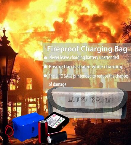 كيس مقاوم للحريق ، يمكن لتخزين بطارية Lipo حجم كيس واقية الحجم: 180 × 105 × 80 مم يمكن أن يحمل أربع بطاريات شحن ونقل آمن ، متوافق مع Lipo Battery Charger RC Drone Accessories in Kuwait