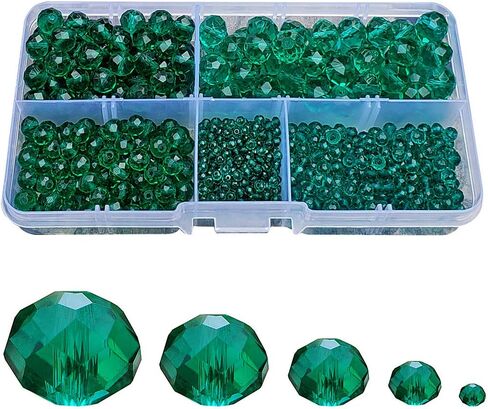 Peacock Green Rondelle Glass Beads for Jewelry Making, Faceted Briolette Crytal Spacer Beads for Bracelet Necklace Earring (2mm 4mm 6mm 8mm 10mm Mixed Sizes, 1000pcs) in Kuwait