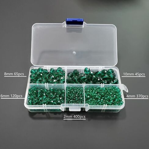 Peacock Green Rondelle Glass Beads for Jewelry Making, Faceted Briolette Crytal Spacer Beads for Bracelet Necklace Earring (2mm 4mm 6mm 8mm 10mm Mixed Sizes, 1000pcs) in Kuwait