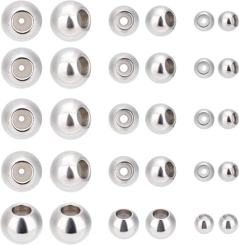 PH PandaHall 30pcs Stainless Steel Stopper Beads Slider Beads 4mm 6mm 8mm Rondelle Spacer Beads with Rubber Inside Fit Adjustable Slider Chain, Jeweley Bracelet Necklace Making in Saudi Arabia