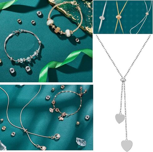 PH PandaHall 30pcs Stainless Steel Stopper Beads Slider Beads 4mm 6mm 8mm Rondelle Spacer Beads with Rubber Inside Fit Adjustable Slider Chain, Jeweley Bracelet Necklace Making in Saudi Arabia