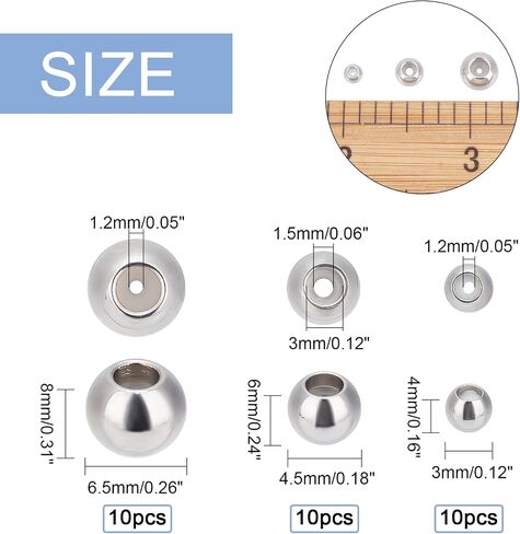 PH PandaHall 30pcs Stainless Steel Stopper Beads Slider Beads 4mm 6mm 8mm Rondelle Spacer Beads with Rubber Inside Fit Adjustable Slider Chain, Jeweley Bracelet Necklace Making in Saudi Arabia