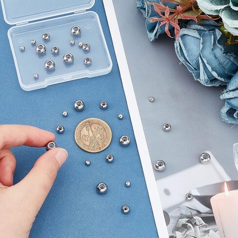 PH PandaHall 30pcs Stainless Steel Stopper Beads Slider Beads 4mm 6mm 8mm Rondelle Spacer Beads with Rubber Inside Fit Adjustable Slider Chain, Jeweley Bracelet Necklace Making in Saudi Arabia