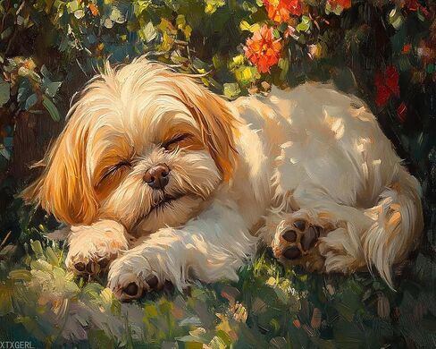 XTXGERL DIY Paint by Number Kits for Adult Beginner, Shih Tzu Dog Napping in The Sunlight, Paint by Numbers Kits for Adults, Canvas Painting Gift Kit for Modern Home Wall Decor, 40x50cm in Saudi Arabia