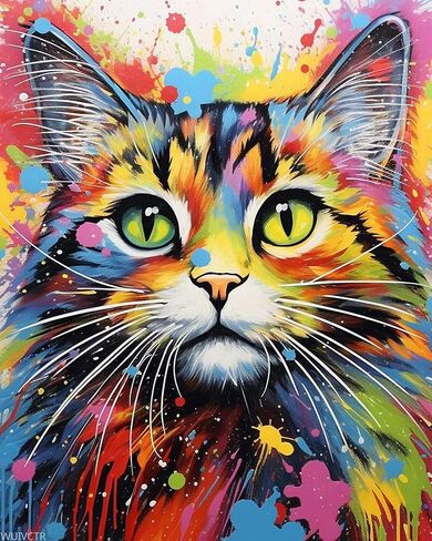 WUIVCTR Abstract Graffiti Kitten Colorful Cat, DIY Paint by Numbers for Adults 16x20 Inch Linen Canvas Acrylic Stress Less Number Painting Gifts Home Decoration, Without Frame in Saudi Arabia