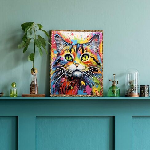 WUIVCTR Abstract Graffiti Kitten Colorful Cat, DIY Paint by Numbers for Adults 16x20 Inch Linen Canvas Acrylic Stress Less Number Painting Gifts Home Decoration, Without Frame in Saudi Arabia