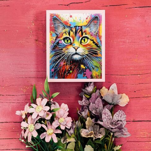 WUIVCTR Abstract Graffiti Kitten Colorful Cat, DIY Paint by Numbers for Adults 16x20 Inch Linen Canvas Acrylic Stress Less Number Painting Gifts Home Decoration, Without Frame in Saudi Arabia