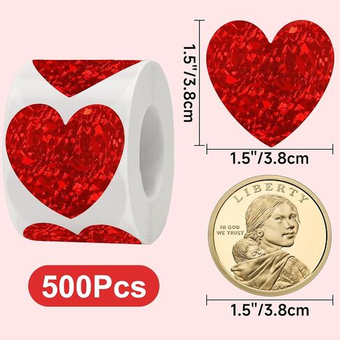 ملصقات القلب anwyll - 500 ٪ 1.5 بوصة عيد الحب ملصقات القلب اللمعان ملصق على شكل قلب أحمر لمكافأة الطفل الفصل ملصق حافز لوف in Kuwait