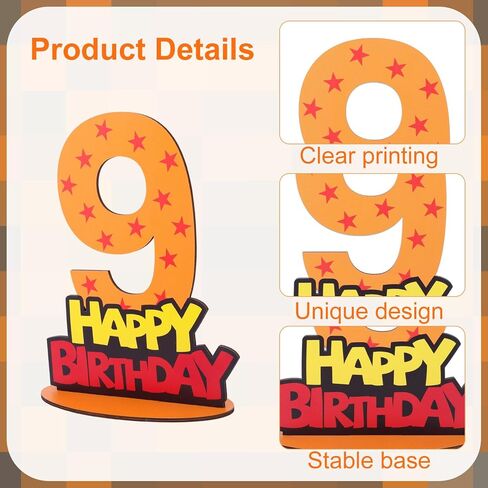 Anime Theme Birthday Number 9 Sign Centerpiece, Red Five-Pointed Star Print Wooden Table Decor with Base Creative Anime Birthday Party Decorations (Number Nine) in Saudi Arabia
