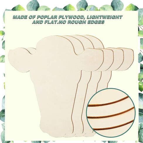 Weysat Cow Head Wood Cutout Door Hanger غير مكتمل قطع بقرة من الخشب مقاطع مزرعة فارغة شريحة فارغة مع شريط وخيوط لشراعات باب الحرف DIY 12 بوصة (4 قطع) in Saudi Arabia