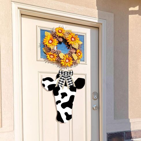 Weysat Cow Head Wood Cutout Door Hanger غير مكتمل قطع بقرة من الخشب مقاطع مزرعة فارغة شريحة فارغة مع شريط وخيوط لشراعات باب الحرف DIY 12 بوصة (4 قطع) in Saudi Arabia