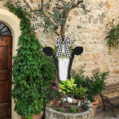 Weysat Cow Head Wood Cutout Door Hanger غير مكتمل قطع بقرة من الخشب مقاطع مزرعة فارغة شريحة فارغة مع شريط وخيوط لشراعات باب الحرف DIY 12 بوصة (4 قطع) in Saudi Arabia