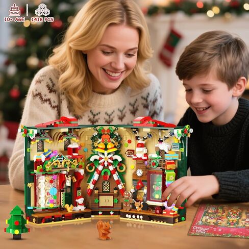 كتاب عيد الميلاد زاوية بناء مجموعة مع الأضواء ، Booknook Booknook Build Kit مع Gingerbread House Santa Xmas Tree ، منزل بناء منزل للبالغين المراهقين الفتيات الأعمار 10+ in Kuwait