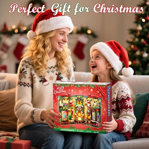 كتاب عيد الميلاد زاوية بناء مجموعة مع الأضواء ، Booknook Booknook Build Kit مع Gingerbread House Santa Xmas Tree ، منزل بناء منزل للبالغين المراهقين الفتيات الأعمار 10+ in Kuwait