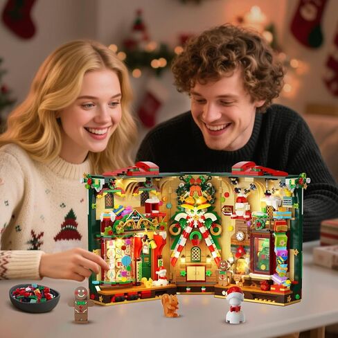 كتاب عيد الميلاد زاوية بناء مجموعة مع الأضواء ، Booknook Booknook Build Kit مع Gingerbread House Santa Xmas Tree ، منزل بناء منزل للبالغين المراهقين الفتيات الأعمار 10+ in Kuwait