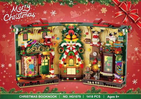 كتاب عيد الميلاد زاوية بناء مجموعة مع الأضواء ، Booknook Booknook Build Kit مع Gingerbread House Santa Xmas Tree ، منزل بناء منزل للبالغين المراهقين الفتيات الأعمار 10+ in Kuwait