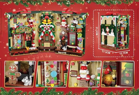 كتاب عيد الميلاد زاوية بناء مجموعة مع الأضواء ، Booknook Booknook Build Kit مع Gingerbread House Santa Xmas Tree ، منزل بناء منزل للبالغين المراهقين الفتيات الأعمار 10+ in Kuwait