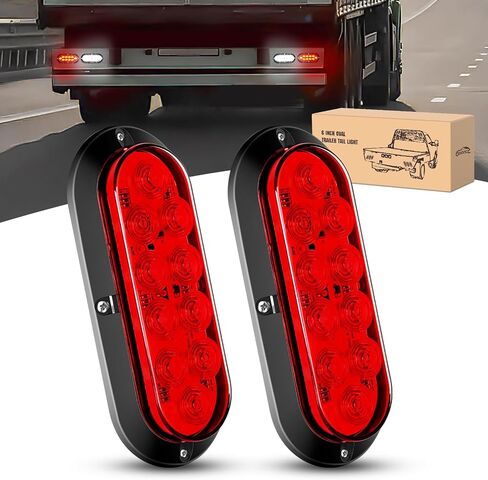 GOOACC 6 بوصة ضوء ذيل مقطورة بيضاوي 2 قطعة 10 LED أحمر إيقاف الفرامل بدوره إشارات أضواء مع مقابس حلقات تثبيت على السطح IP67 مقاومة للماء لجرار شاحنة مقطورة RV، ضمان لمدة عامين in Kuwait