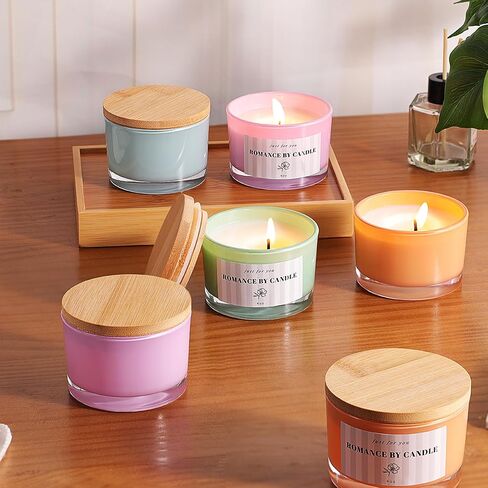 REISEN 12 PCS Assorted-Color Candle Jars for Making Candles, 4 OZ Glass Jars with Bamboo Lids and Sticky Warning Labels, Candle Containers for DIY Gifts, Candle Making Supplies in Kuwait