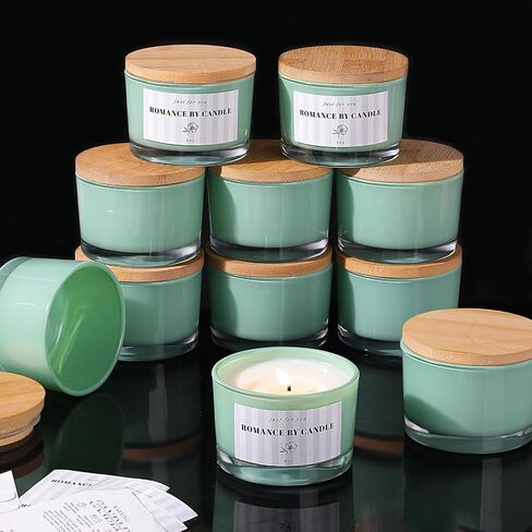 REISEN 12 PCS Assorted-Color Candle Jars for Making Candles, 4 OZ Glass Jars with Bamboo Lids and Sticky Warning Labels, Candle Containers for DIY Gifts, Candle Making Supplies in Kuwait
